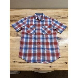 Carhartt 103007 Mens Bozeman Red Plaid Short Sleeve Pearl Snap Shirt Size Medium